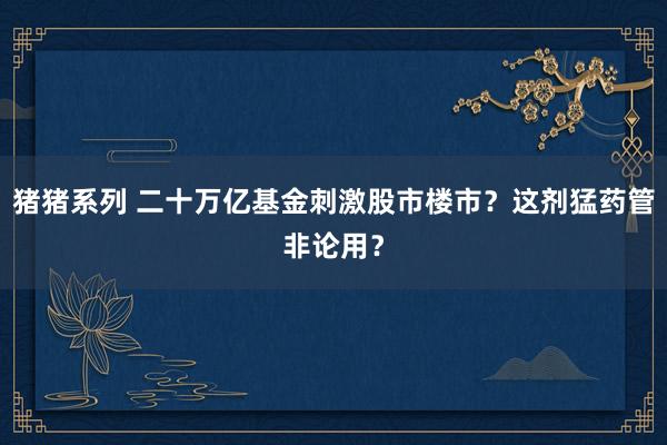 猪猪系列 二十万亿基金刺激股市楼市？这剂猛药管非论用？