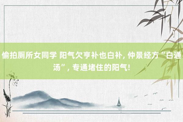 偷拍厕所女同学 阳气欠亨补也白补, 仲景经方“白通汤”, 专通堵住的阳气!